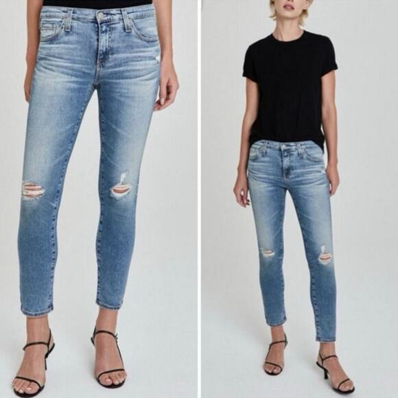 AG Denim Adriano Goldschmied The Prima Crop distressed ripped cropped 26 R - Picture 1 of 16